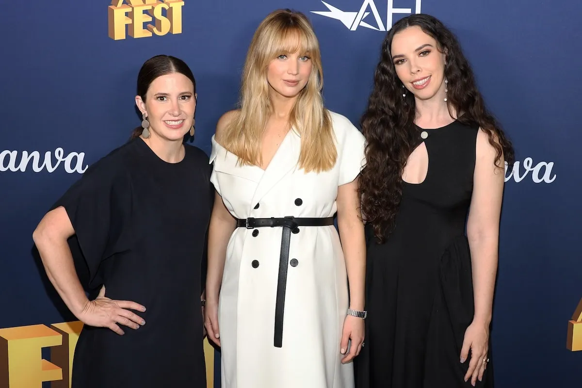 Jennifer Lawrence stands with Maisie Crow and Abbie Perrault at the premiere of 'Zurwaski V Texas'