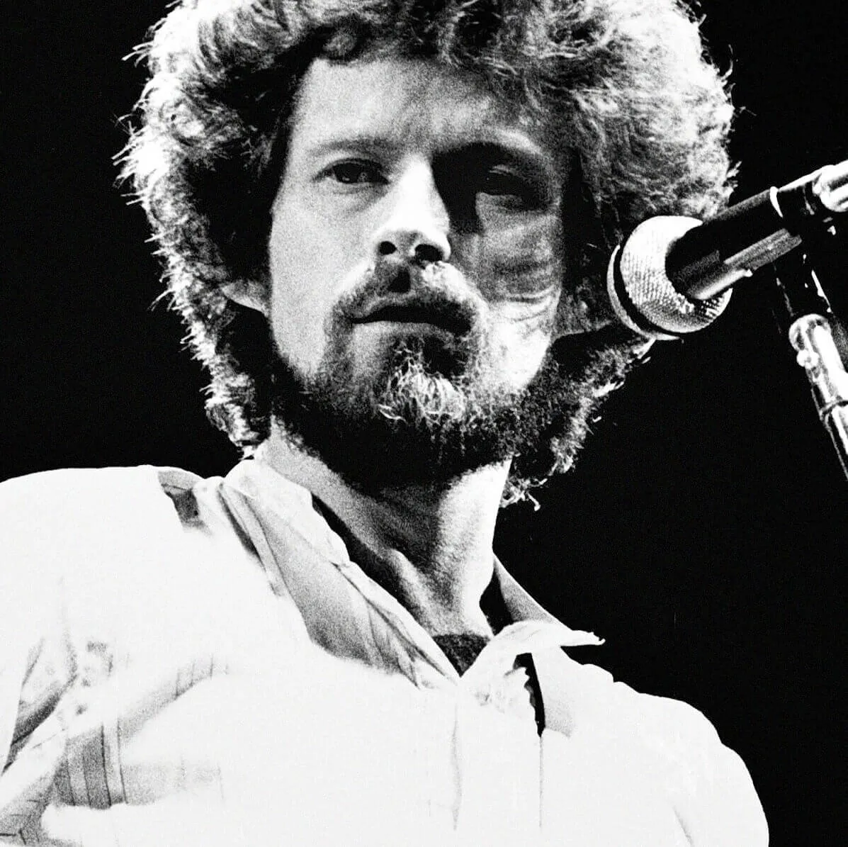 Don Henley in black-and-white during The Eagles' "Hotel California" era