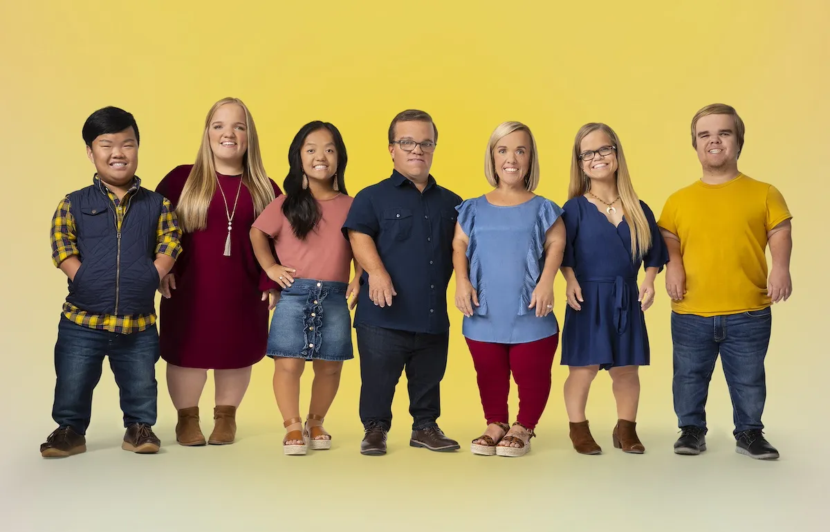 Members of the Johnston family of TLC's '7 Little Johnstons' on a yellow background