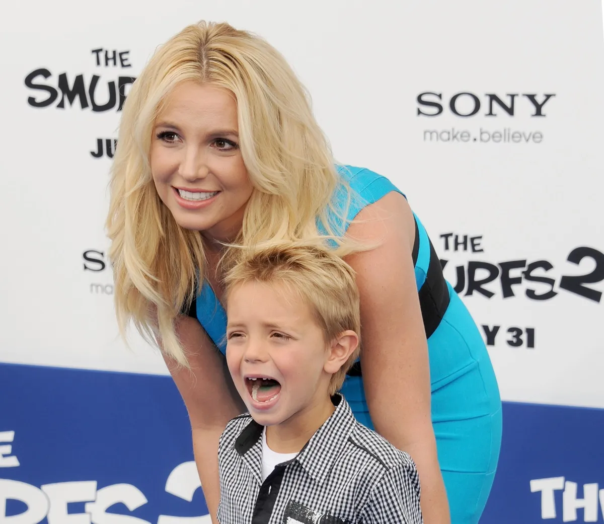 Britney Spears and son Sean Preston Federline arrive at the Los Angeles premiere of "Smurfs 2" at Regency Village Theatre on July 28, 2013