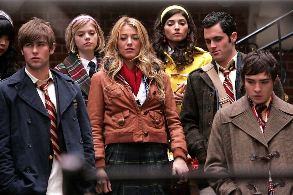 Chace Crawford, Blake Lively, Penn Badgley, and Ed Westwick film 'Gossip Girl'