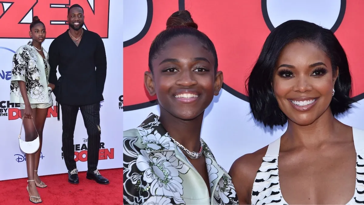 Dwyane Wade and Gabrielle Union smile with their daughter Zaya Wade on the red carpet at the 2022 Cheaper by the Dozen movie premiere