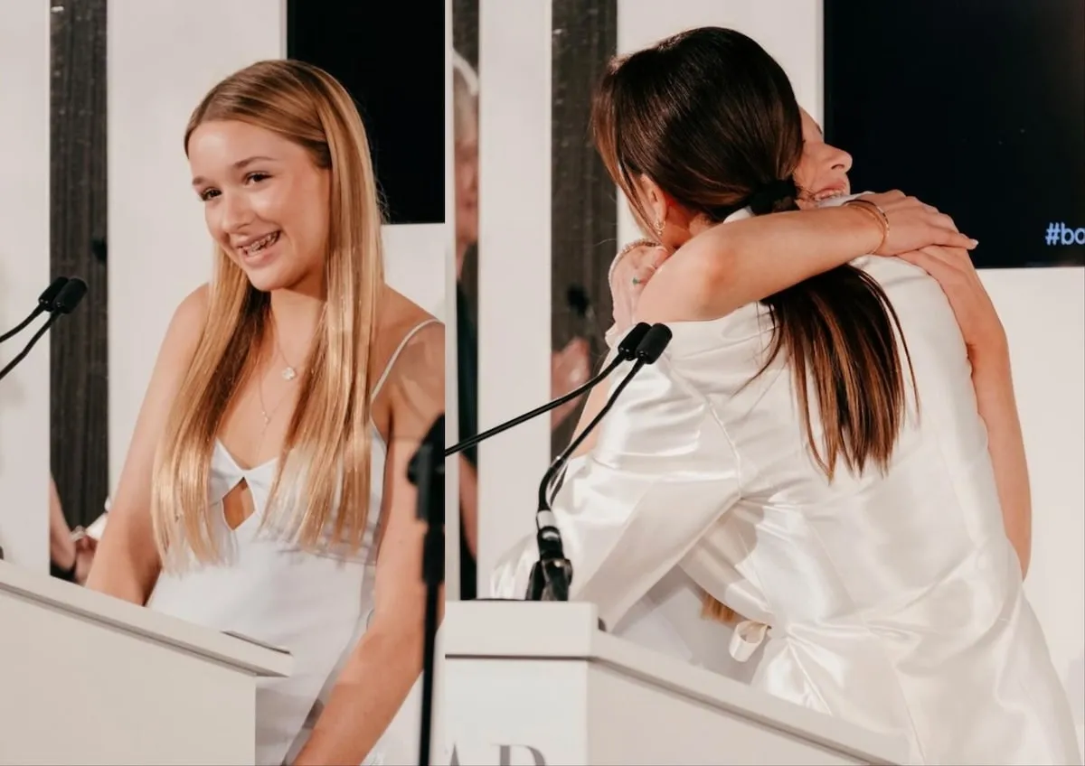 Harper Beckham speaks before presenting her mom Victoria Beckham with a 2024 Harper's Bazaar Women of the Year Award