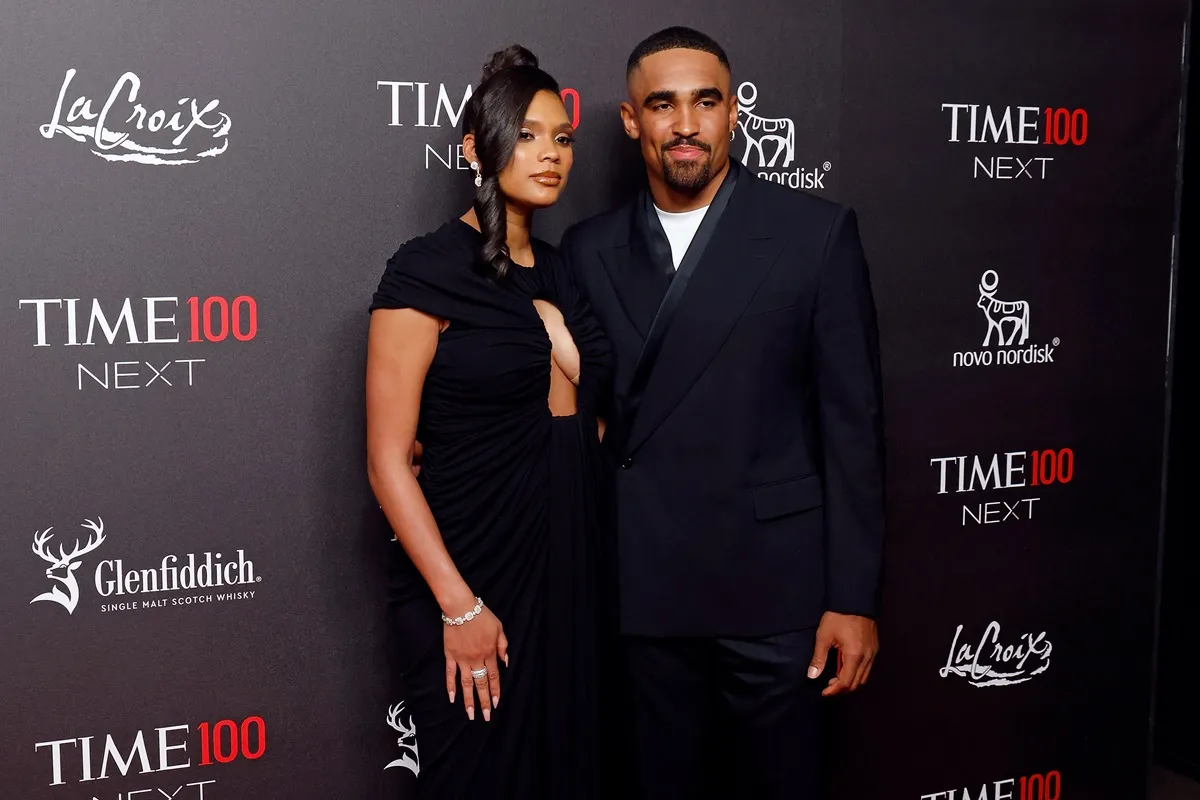 Bry Burrows and Jalen Hurts attend the 2023 Time100 Next at Second on October 24, 2023 in New York City.