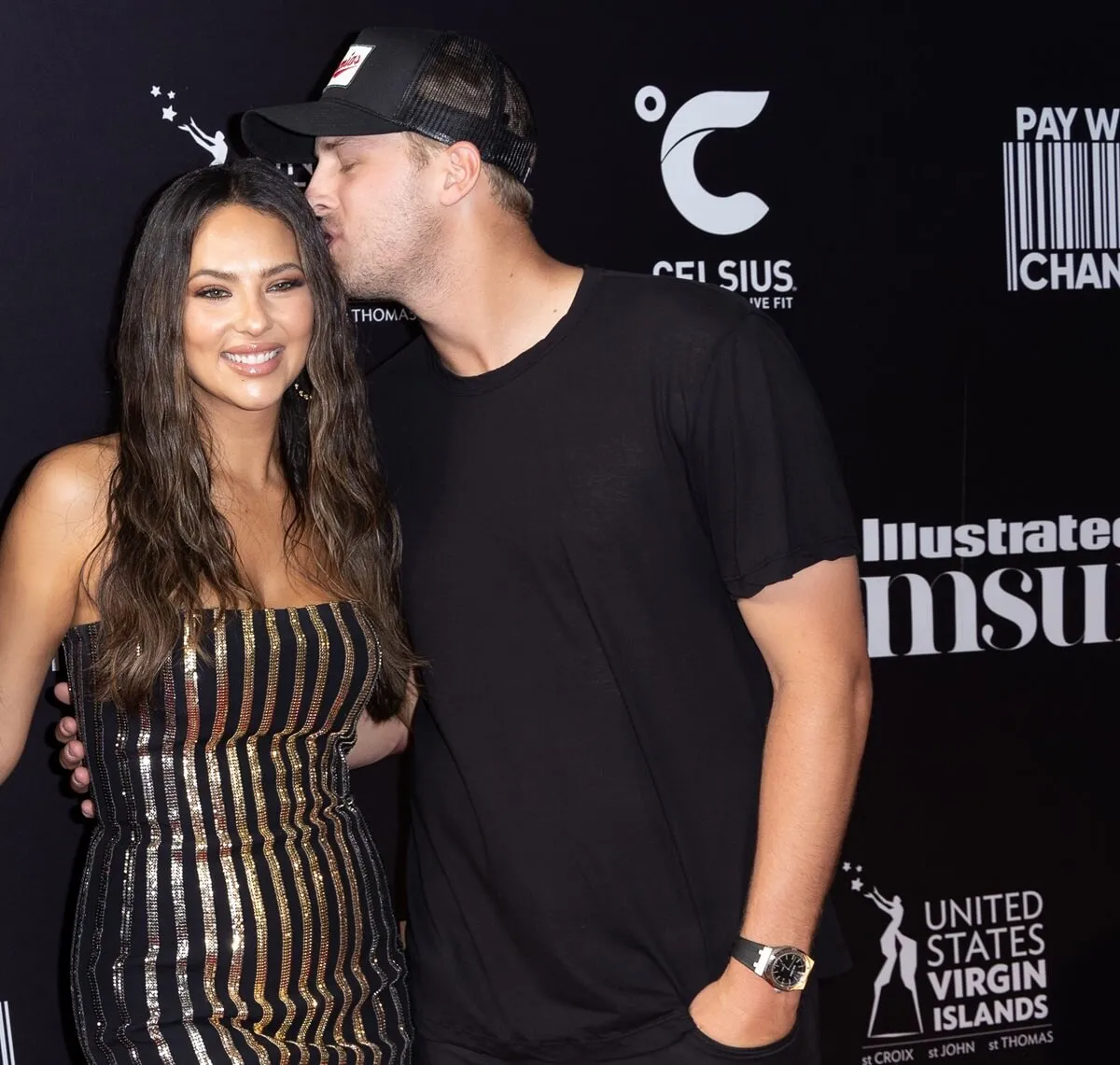 Jared Goff and Christen Harper attend as Sports Illustrated Swimsuit launch event in Hollywood, Florida