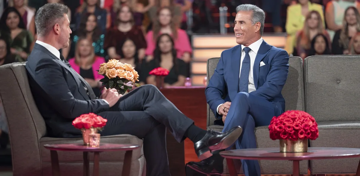 Jesse Palmer talks to Guy Gansert during the finale of 'The Golden Bachelorette' season 1 