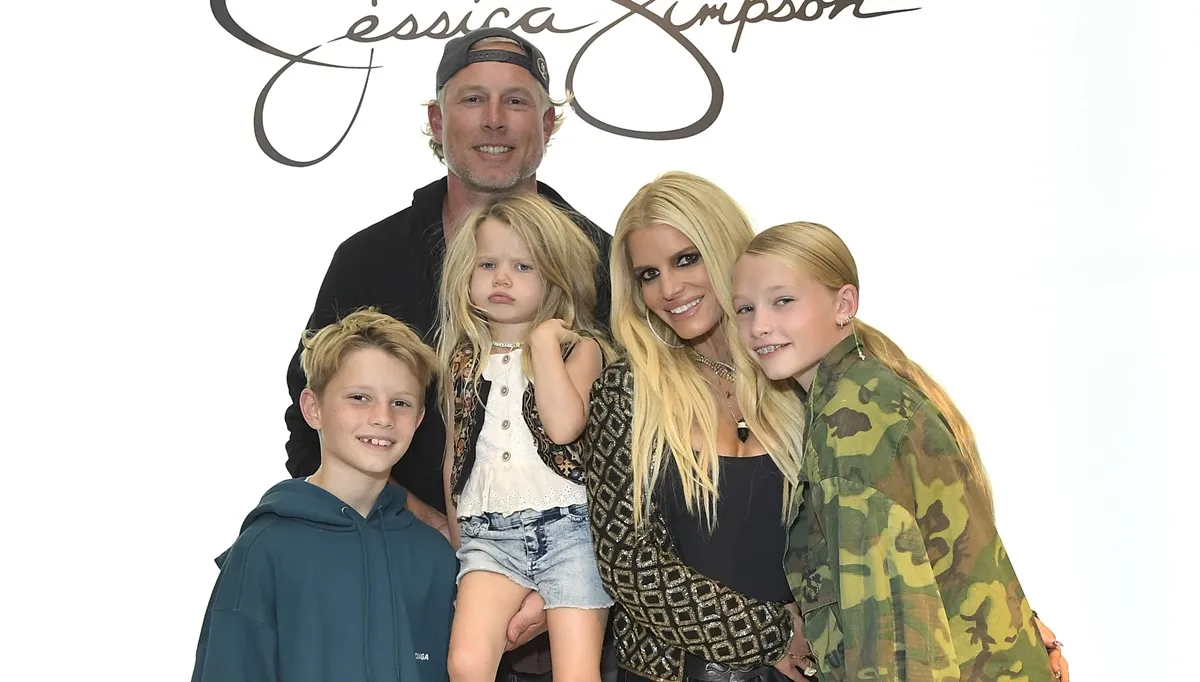 Ace Knute Johnson, Eric Johnson,  Birdie Mae Johnson, Jessica Simpson, and Maxwell Drew Johnson celebrate the launch of Jessica Simpson's Fall Collection with fans and a special performance by the LA Roller Girls at Nordstrom at The Grove