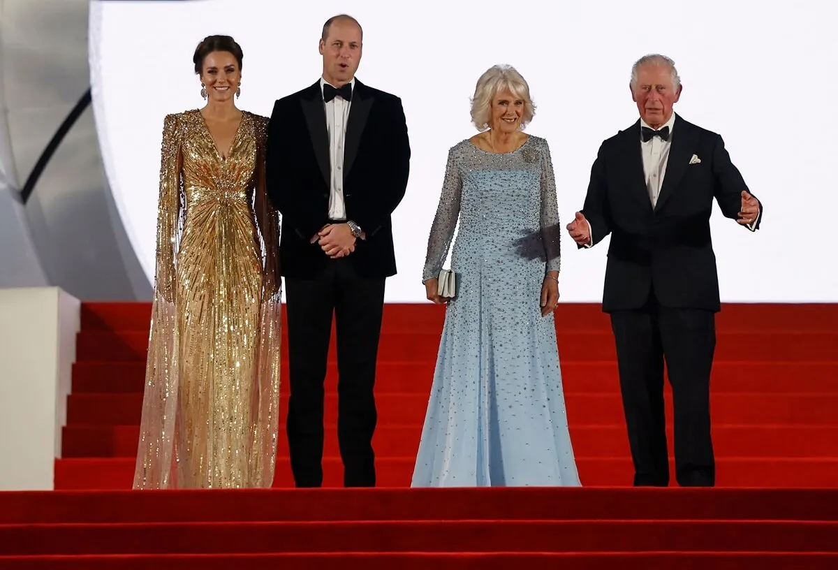 Kate Middleton, Prince William, Camilla Parker Bowles, and King Charles pose on the red carpet the James Bond 007 film 'No Time to Die' premiere