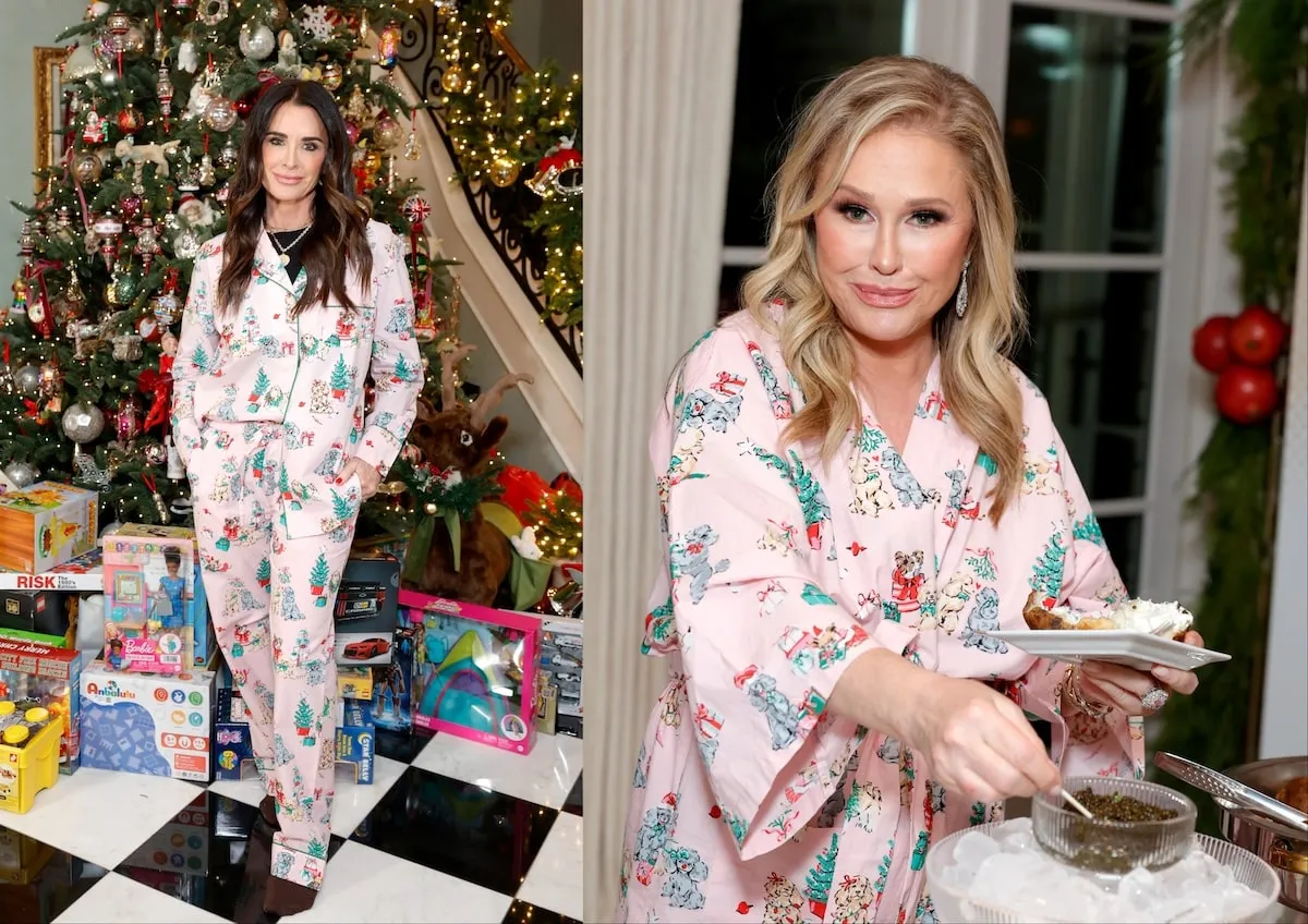 Kyle Richards poses in front of the Christmas tree and Kathy Hilton puts caviar on her baked potato