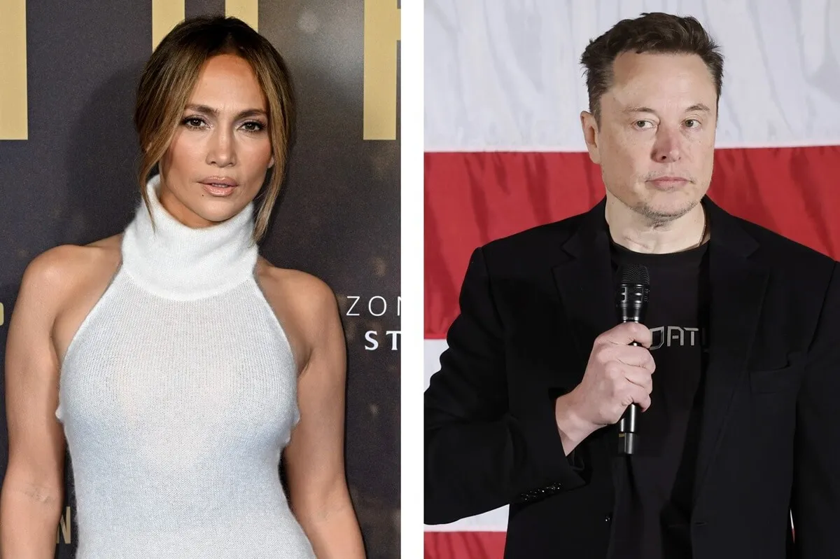 (L): Jennifer Lopez at the 'Unstoppable' screening in London, (R): Elon Musk at a town-hall style meeting in Pennsylvania to promote early voting