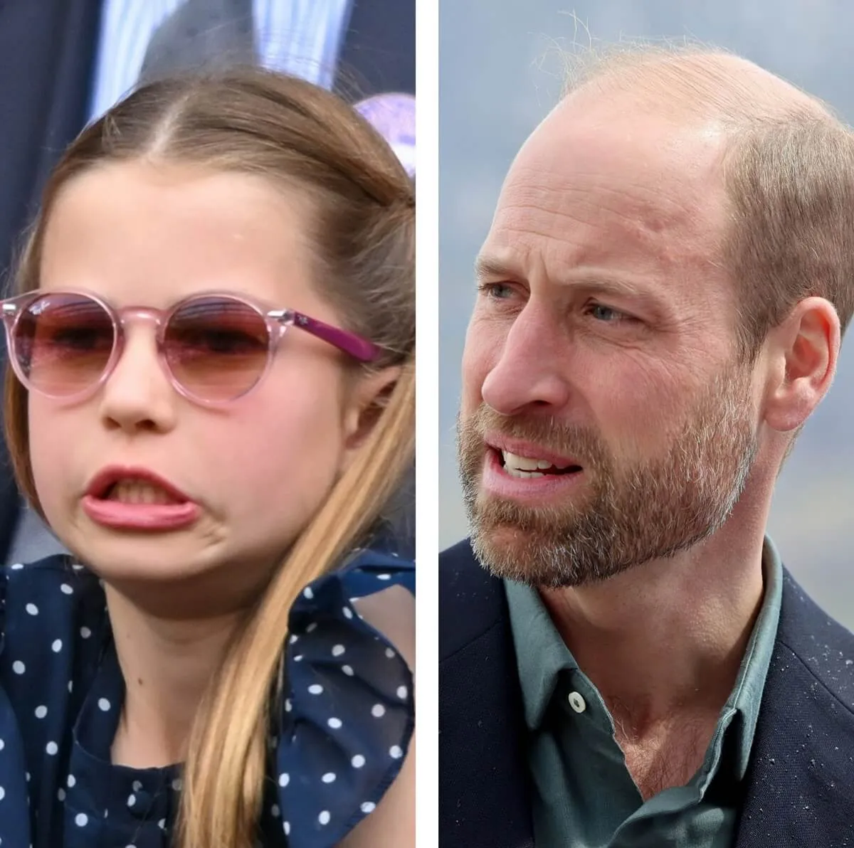 (L) Princess Charlotte at Wimbledon tennis championships, (R) Prince William in South Africa ahead of the Earthshot Prize Awards