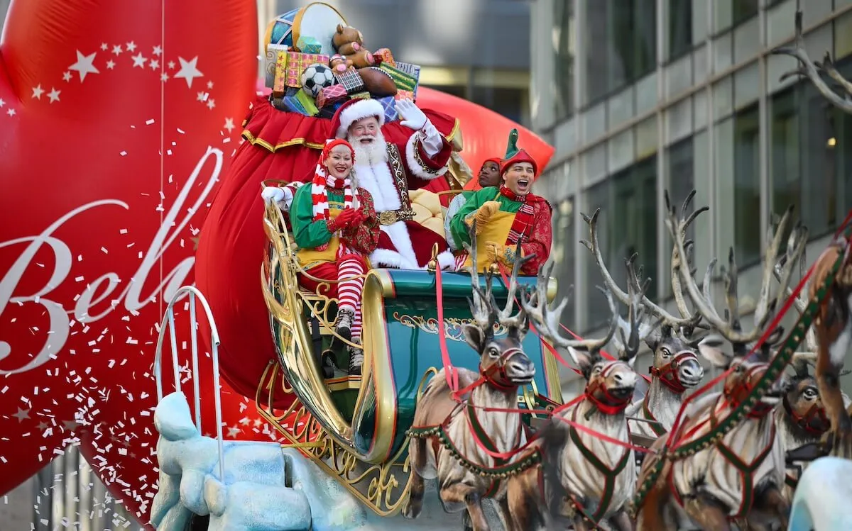 Santa in his sleigh at the Macy's Thanksgiving Day Parade