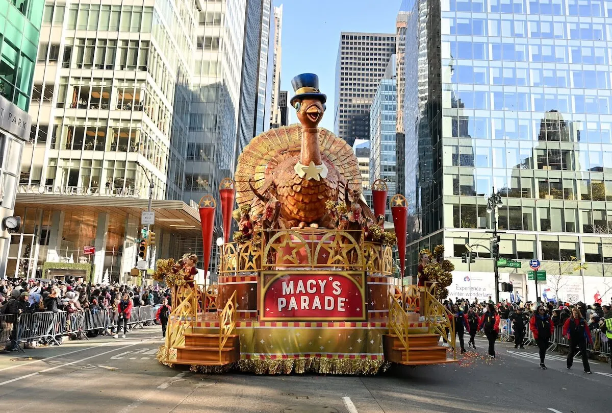 A float with a giant turkey at the Macy's Thanksgiving Day parade