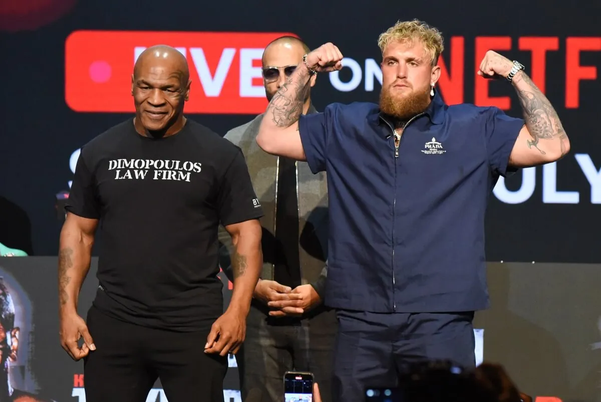 Mike Tyson and Jake Paul at the Paul vs. Tyson and Taylor vs. Serrano 2 press conference in New York City