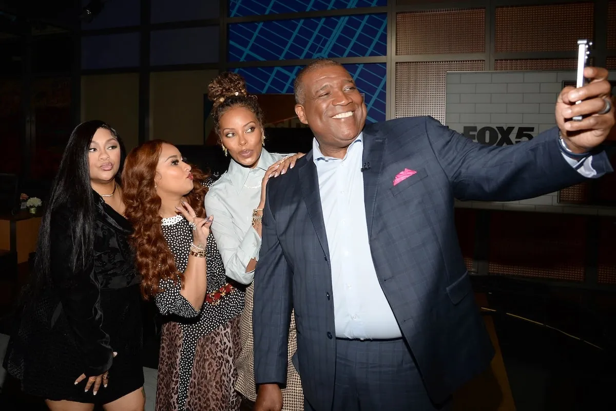 Posing for a selfie with Good Day New York co-host Curt Menefee, Tammy Rivera, Eva Marcille, and Nivea promote their new show 'Eat Slay Love'