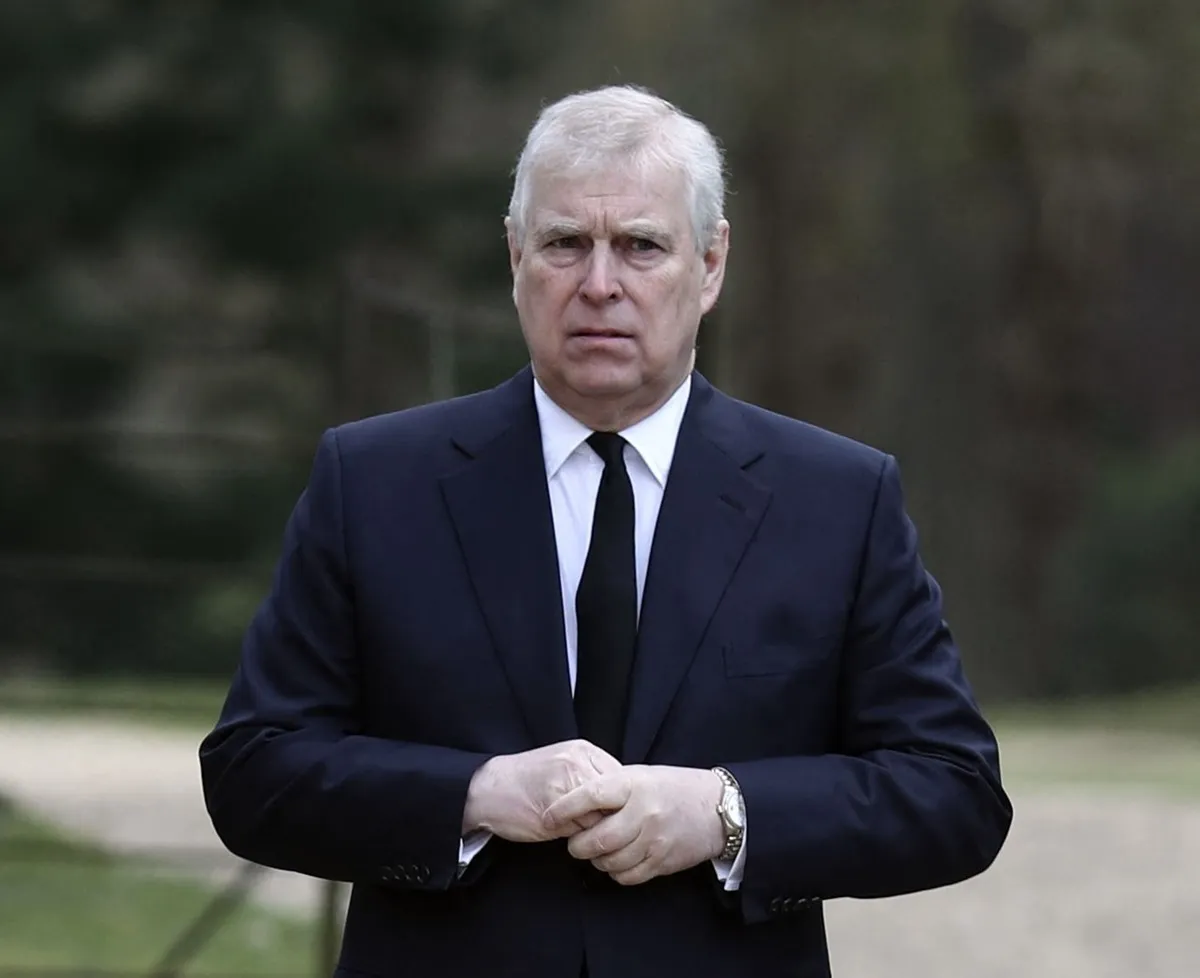 Prince Andrew attends a service at the Royal Chapel of All Saints, at Royal Lodge following Prince Philip's death