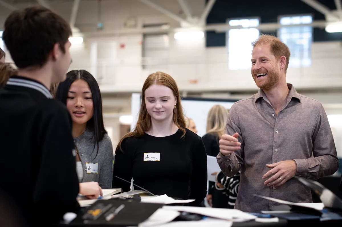 Prince Harry speaks with high school students during the Invictus Games 2025 School Program launch event