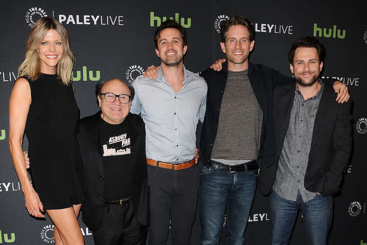 The 'It's Always Sunny in Philadelphia' cast, who is doing a crossover episode of 'Abbott Elementary,' poses together on the red carpet