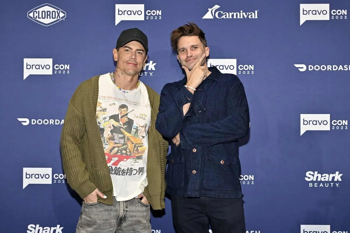 Vanderpump Rules cast members Tom Sandoval and Tom Schwartz pose together at a Las Vegas media event in 2023