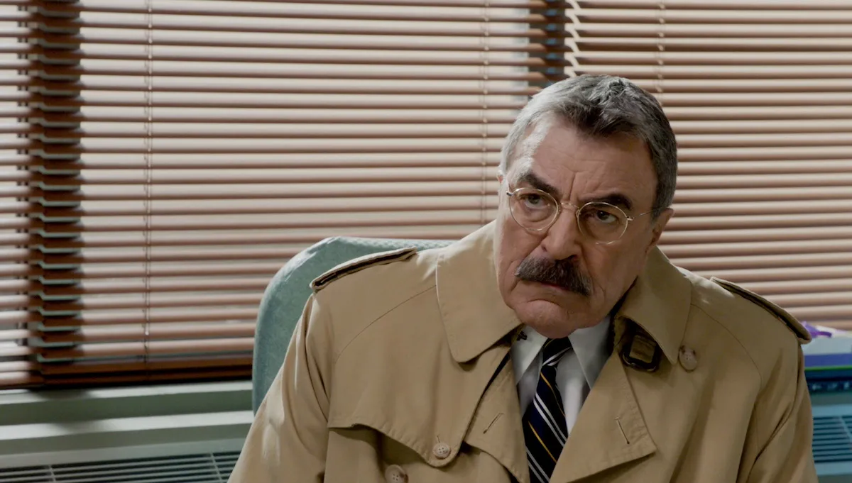 Tom Selleck in a trench coat in 'Blue Bloods' Season 14