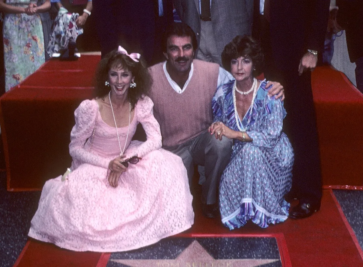 Tom Selleck between his girlfriend and mom at the Hollywood Walk of Fame