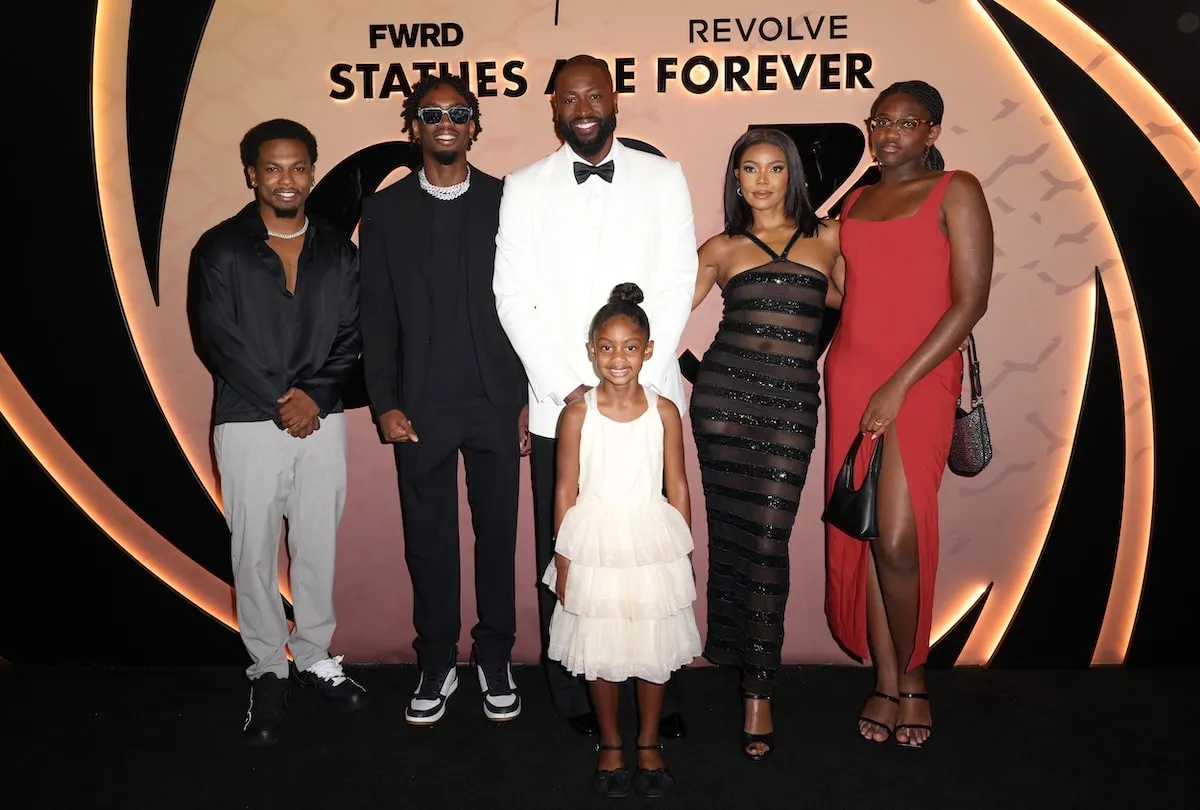 The Wade family, including Zaire, Dwyane, Kaavia, Gabrielle, and Zaya, pose on the red carpet