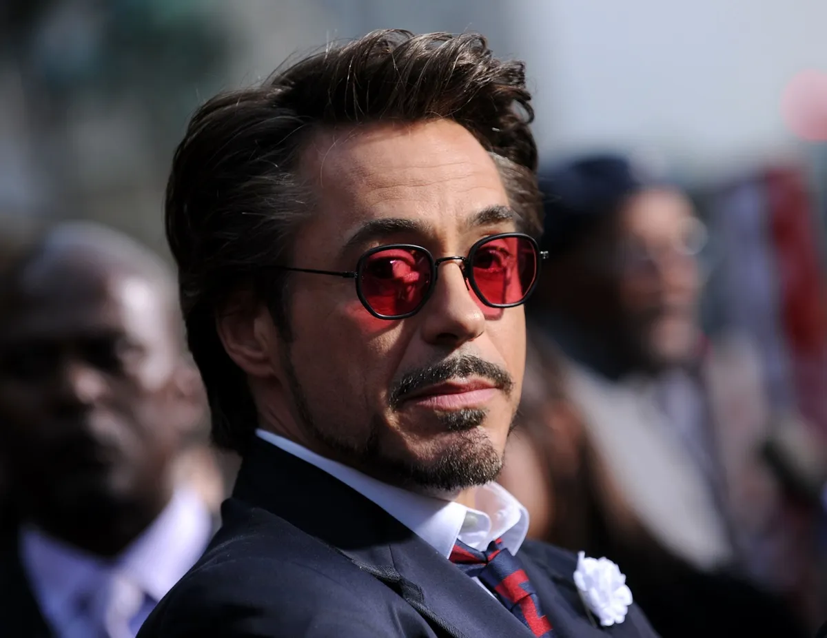 Robert Downey Jr. arrives at the world premiere of 'Iron Man 2' while wearing red shades.