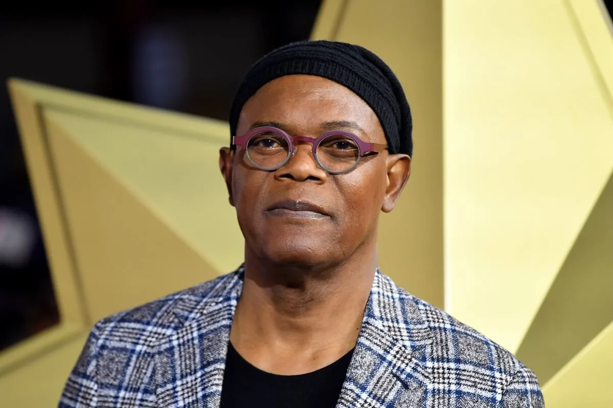 Samuel L Jackson posing at the premiere of 'Captain Marvel'.