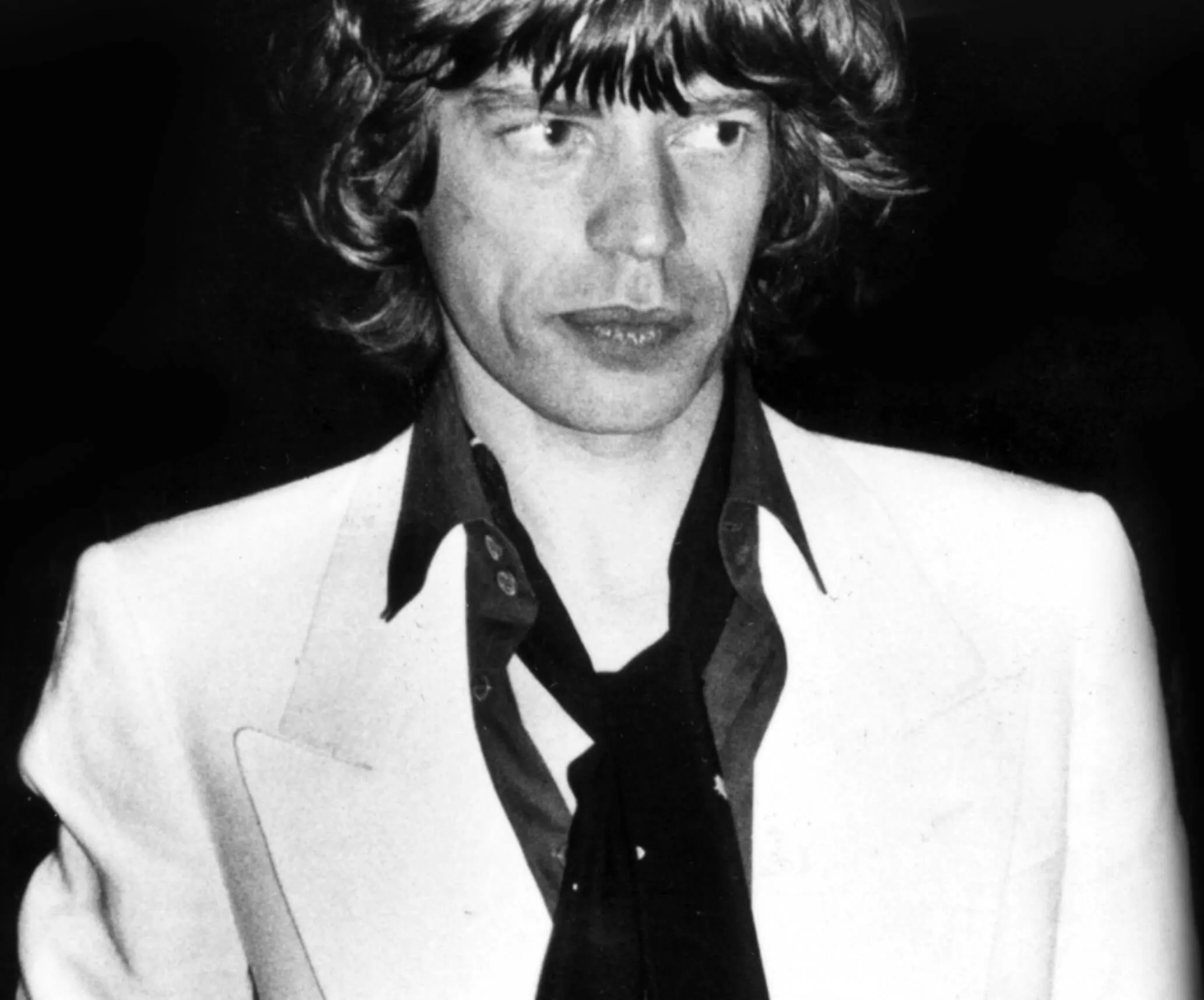 The Rolling Stones' Mick Jagger in black-and-white