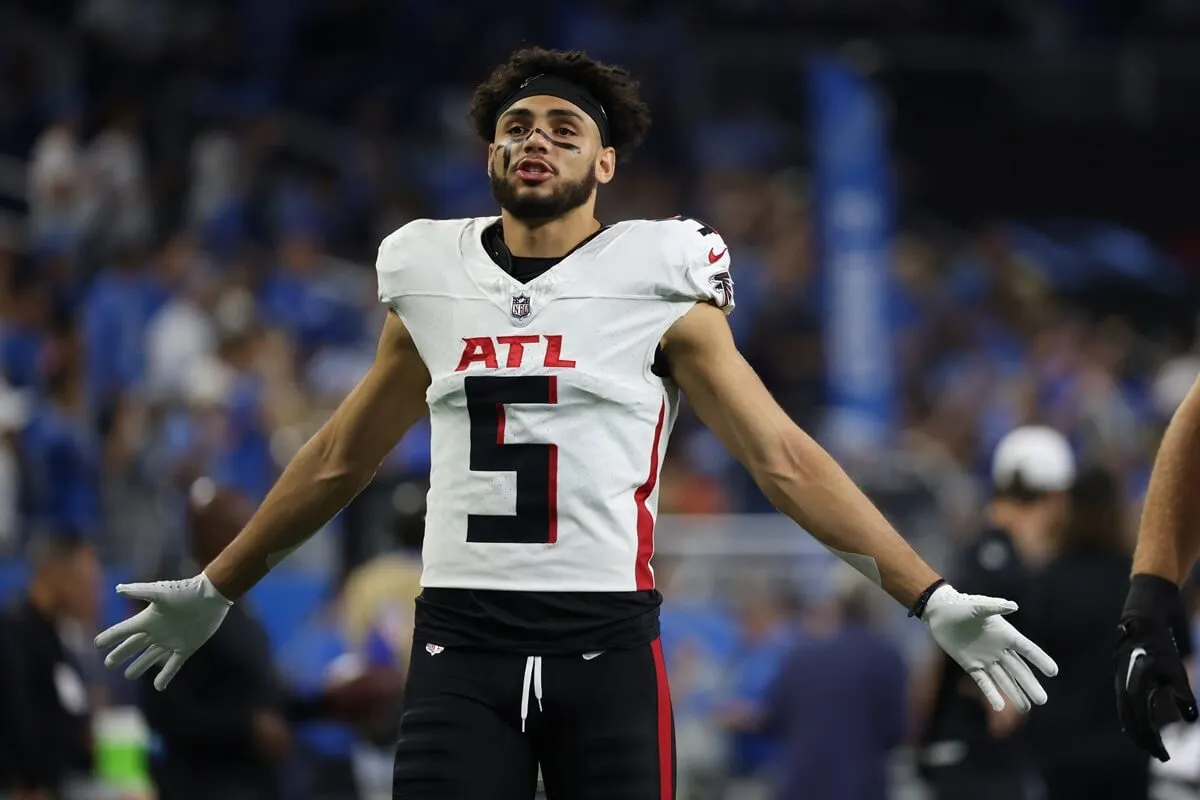 Atlanta Falcons wide receiver Drake London during the first half of a game against the Detroit Lions