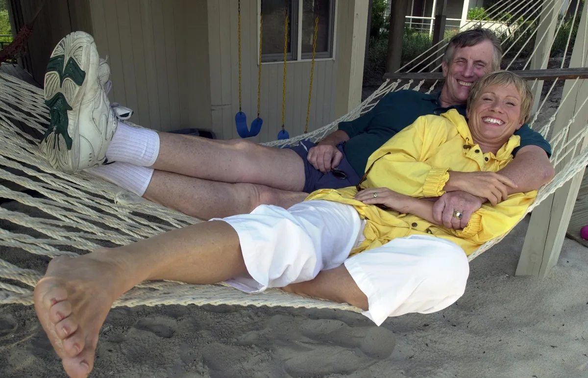 Barbara Corcoran with her husband, Bill Higgins, at their summer home on Fire Island.