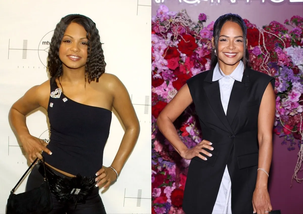 A photo of Christina Milian wearing black in 2001 next to a photo of Milan wearing black in 2024