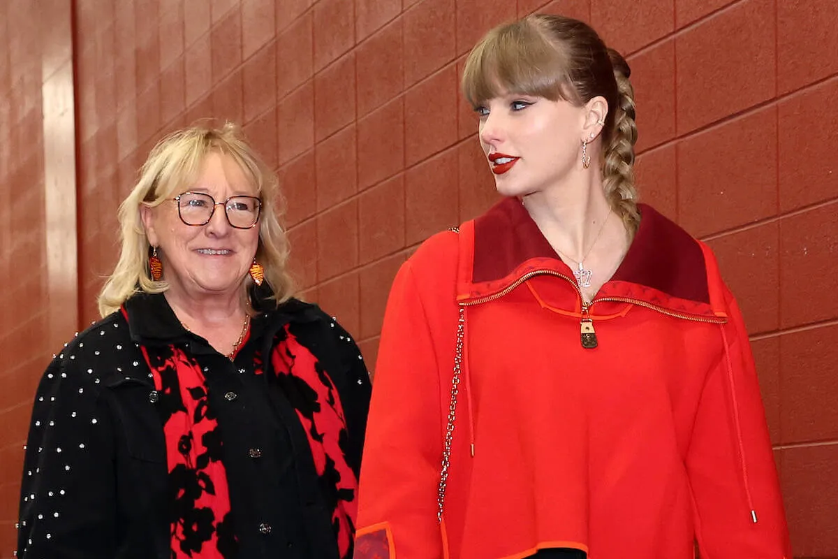 Donna Kelce and Taylor Swift, who offered to give Jason Kelce free Eras tickets, at Arrowhead Stadium. 