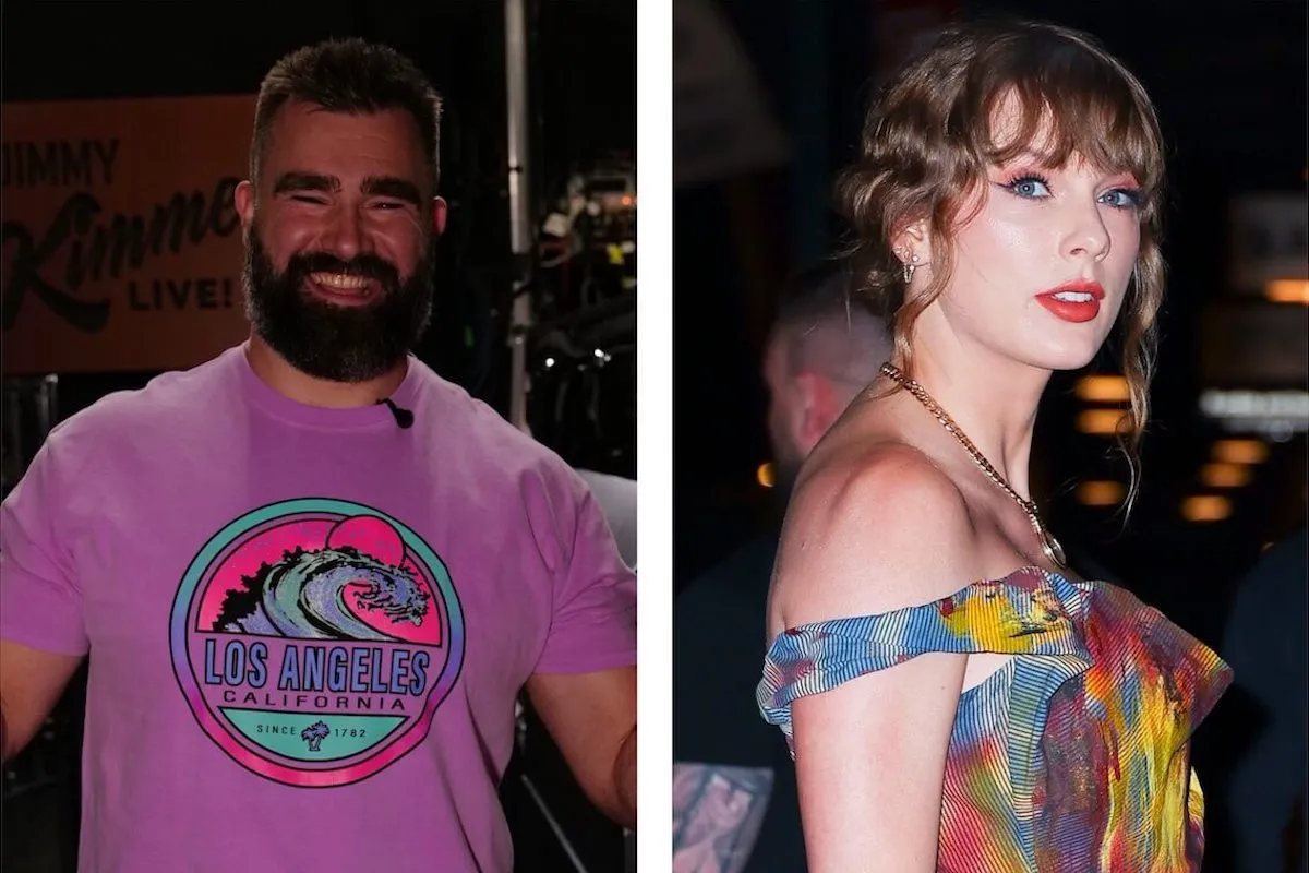 Jason Kelce, who refused Eras concert tickets from Taylor Swift, in a composite image with Taylor Swift.