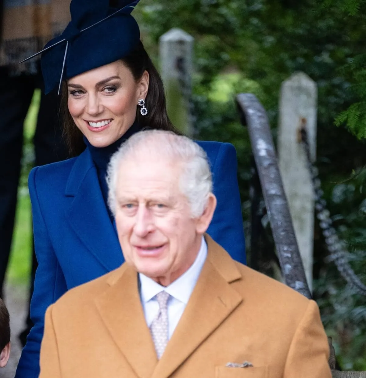 Kate Middleton and King Charles III attend the Christmas Morning Service at Sandringham Church