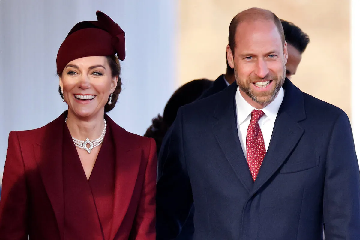 Kate Middleton and Prince William at a Dec. 2024 state visit welcome, standing next to each other