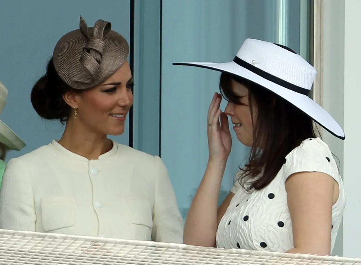 Kate Middleton speaks with Princess Eugenie ahead of The Derby horse race event