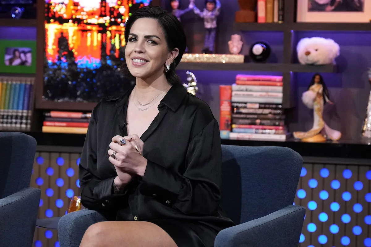 Katie Maloney, dressed in black, during an appearance on 'Watch What Happens Live'