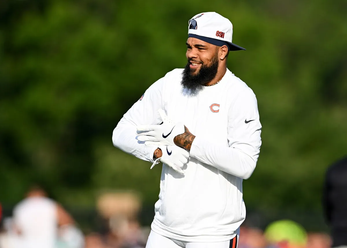 Keenan Allen of the Chicago Bears warms up prior to the Pro Football Hall of Fame Game against the Houston Texans