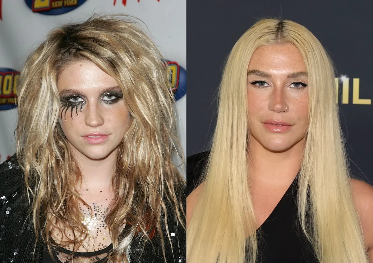 Side by side photos of Kesha wearing black in 2009 and 2024