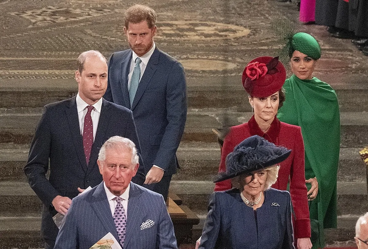 King Charles III, Queen Camilla, Prince William, Kate Middleton, Prince Harry, and Meghan Markle attend the Commonwealth Day Service 2020