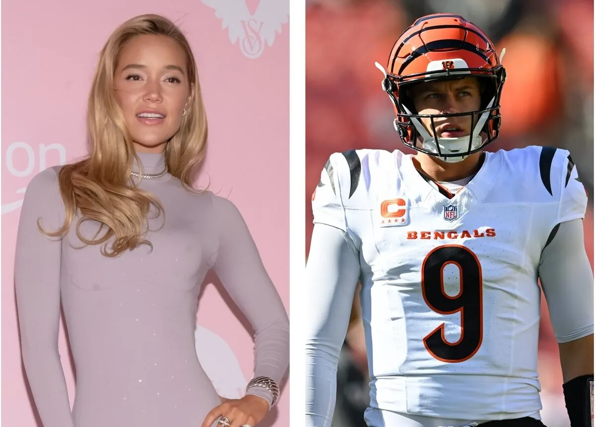 (L): Olivia Ponton attends the Victoria's Secret Fashion Show, (R): Joe Burrow looks on before a game