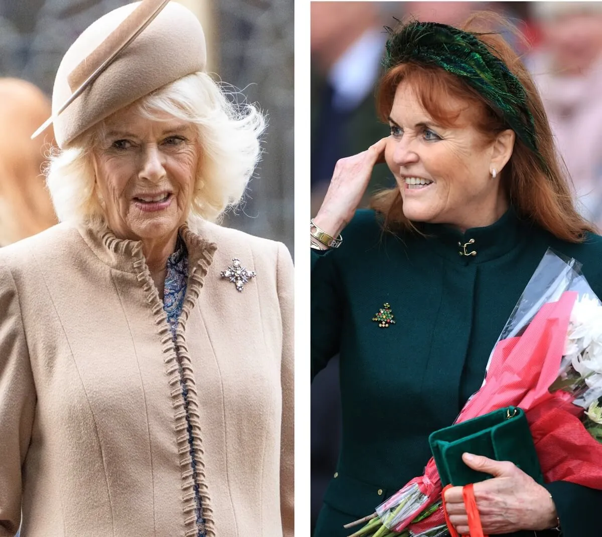 (L): Queen Camilla attends Christmas Day service at Sandringham, (R): Sarah Ferguson attends Christmas Day service at Sandringham