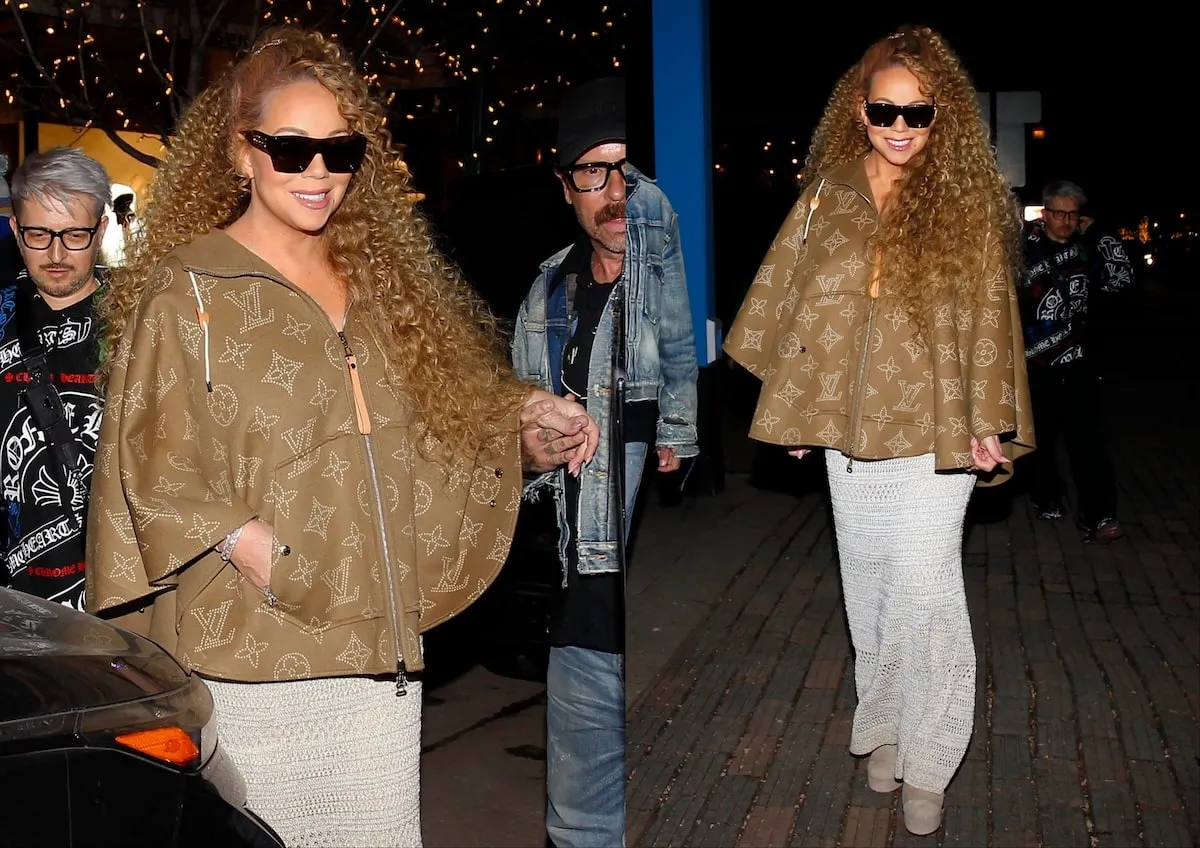 Wearing a tan shawl and white skirt, Mariah Carey dodges paparazzi in Aspen on December 20, 2024