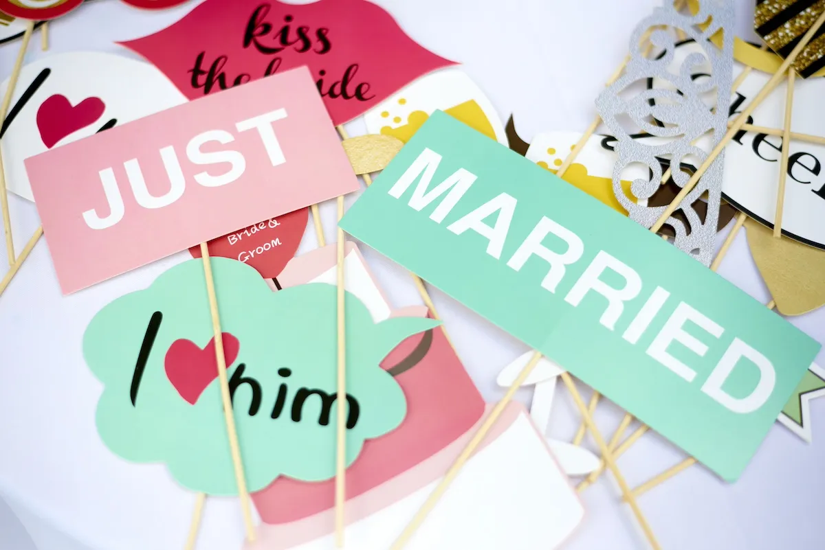 Just Married signs on a white background