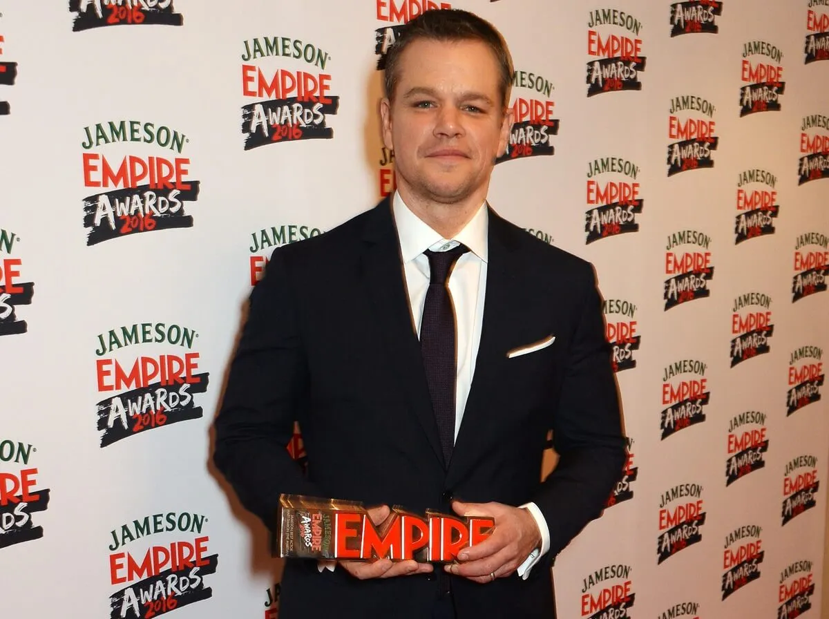 Matt Damon, winner of the Jameson Best Actor award for "The Martian", poses in the winners room.