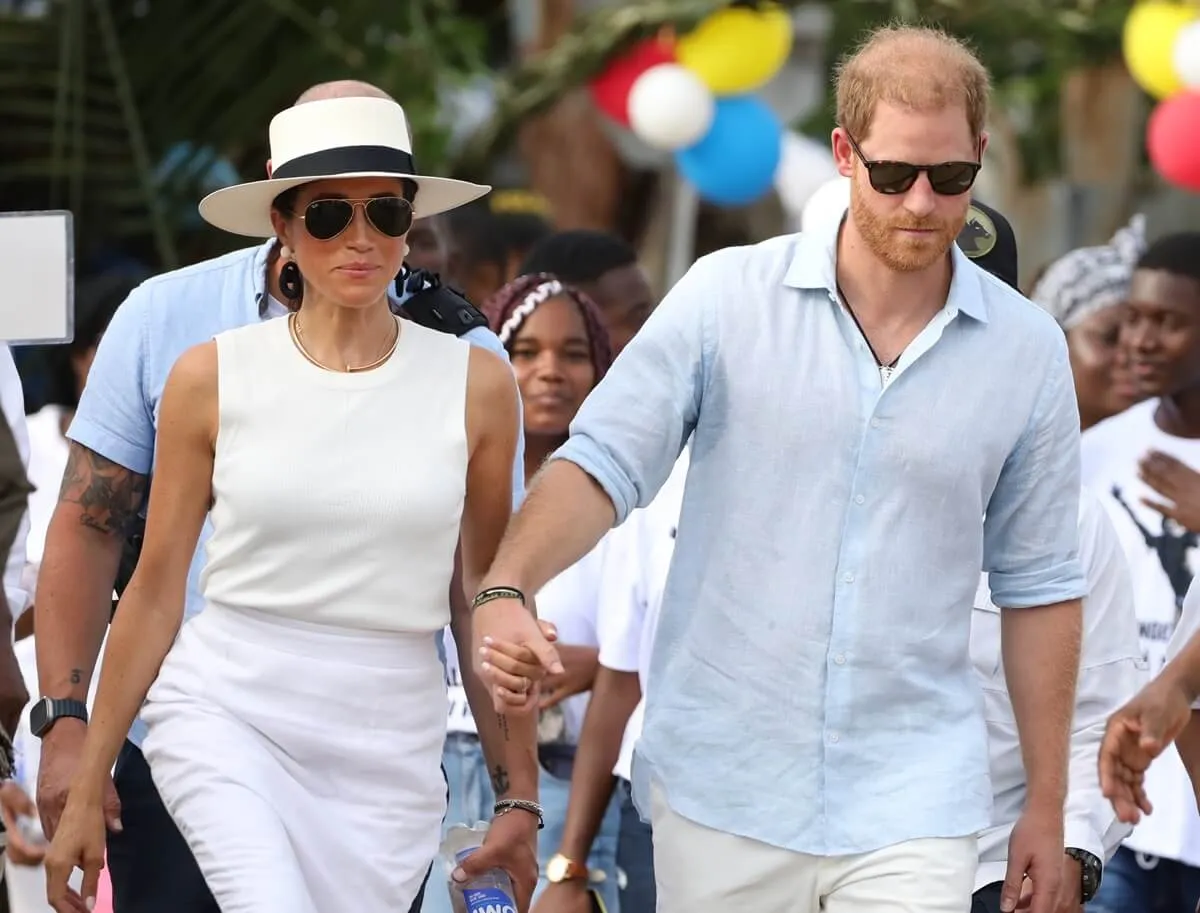 Meghan Markle and Prince Harry are seen in San Basilio de Palenque during a visit around Colombia