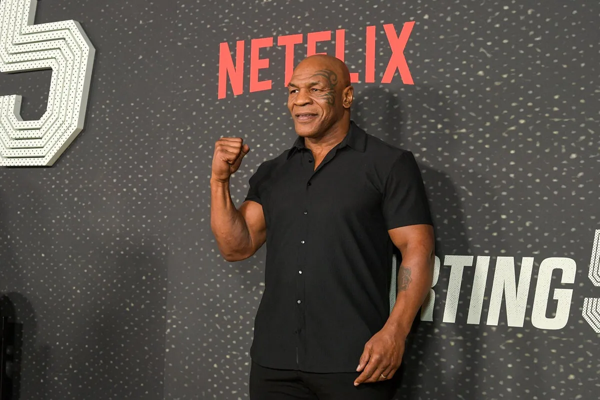 Mike Tyson posing at the Starting 5 LA Premiere.