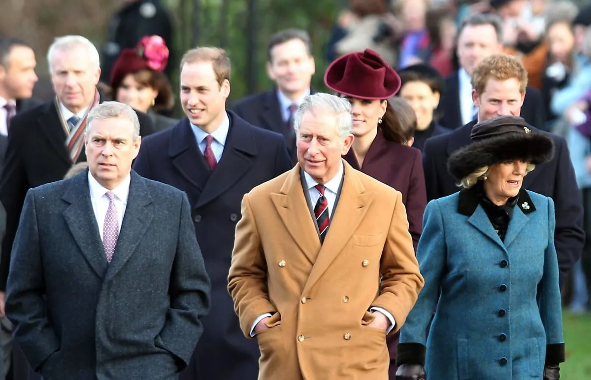 Prince Andrew, King Charles III, and other members of the royal family walk to Sandringham Church for the traditional Christmas Day service at Sandringham