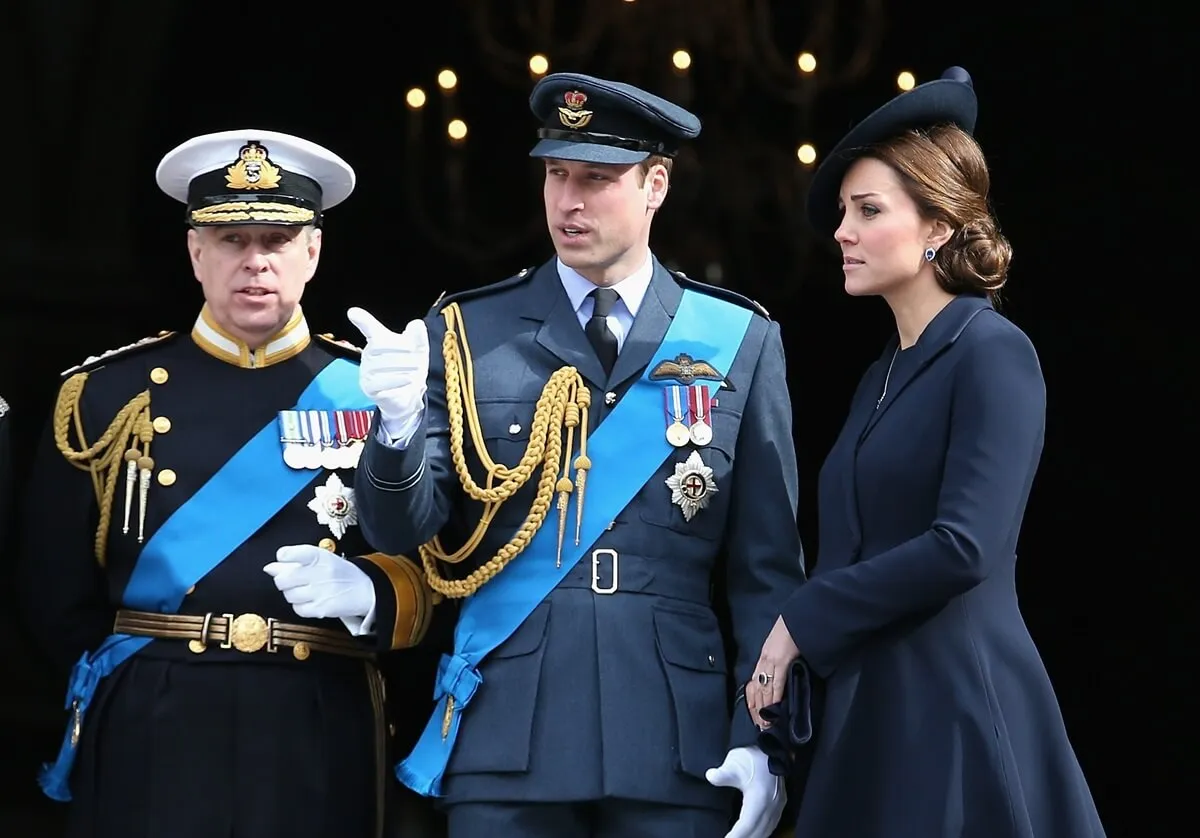 Prince Andrew, Prince William, and Kate Middleton after attending a Service of Commemoration in London for troops who were stationed in Afghanistan